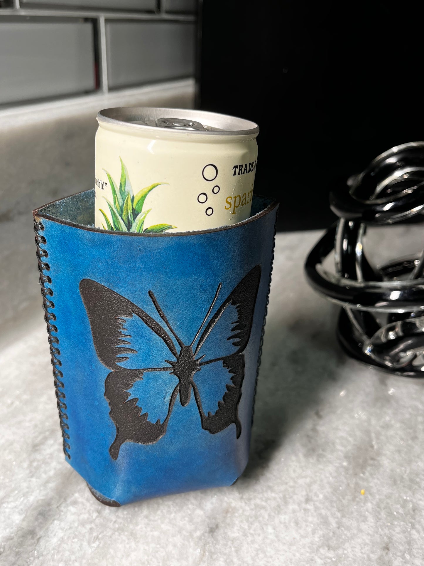 Leather Koozies (blue butterfly)